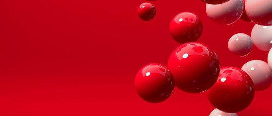 Poster - Scattered floating colored spheres on a vibrant background - 3D render