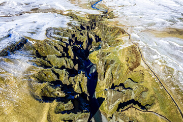 Canyon in winter in Iceland.