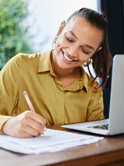 Poster - This paperwork wont complete itself. Cropped shot of an attractive young businesswoman filling out paperwork while working from home.