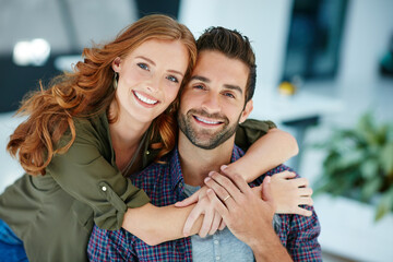 Aufkleber - Looks like Ive found my perfect match. Portrait of an affectionate young couple embracing each other.
