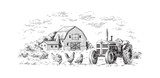 farm hand drawing sketch engraving illustration style