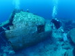 airplane wreck c47 dakota aircraft underwater propeller airplane engine metal on ocean floor scuba divers to explore