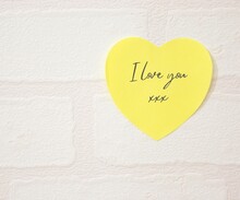 Yellow Love Heart Post It Note Graphic With Quote Text - I Love You