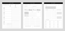 (black) 3 Set Of Minimalist Planners. Today And Weekly And Goal Planner Template. Clear And Simple Printable To Do List. Business Organizer Page. Paper Sheet. Realistic Vector Illustration.