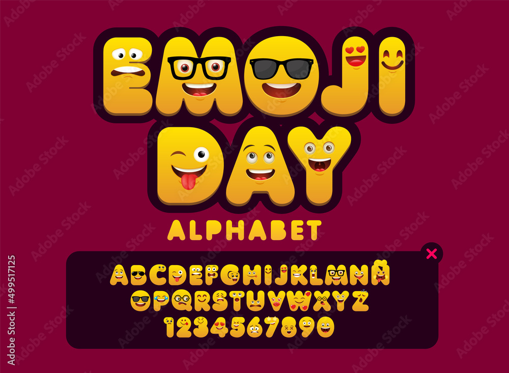 Emoji alphabet smile faces, group of vector characters. Letter emoji ...