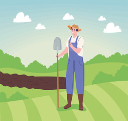 Wall Mural - farmer with shovel scene