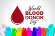 World blood donor day text with colorful hands