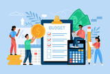 Fototapeta Dinusie - Budget planning and financial management business concept.  Modern vector illustration of people improving  business performance