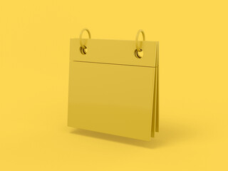Poster - Yellow mono color desk calendar on yellow solid background. Minimalistic design object. 3d rendering icon ui ux interface element.