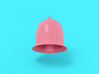 Poster - Pink one color bell on a blue flat background. Minimalistic design object. 3d rendering icon ui ux interface element.