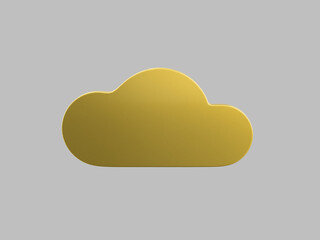 Poster - Golden single color cloud front view on gray monochrome background. Minimalistic design object. 3d rendering icon ui ux interface element.