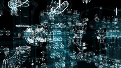 Poster - Particle hologram industrial equipment, valves, pipes and sensors