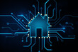 © Who is Danny - Smart system management and smart home technologies concept with glowing digital home icon surrounded by circuit lines, IOT on dark background. 3D rendering