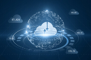 Poster - Creative polygonal digital cloud background. Cloud computing, wireframe 3d rendering network line concept.