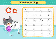 Alphabet Letter  C - Cat Exercise With Cartoon Vocabulary Illustration, Vector