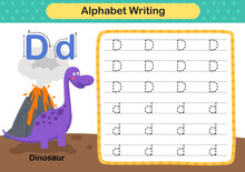 Alphabet Letter D - Dinosaur Exercise With Cartoon Vocabulary Illustration, Vector