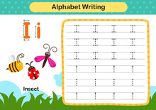 Alphabet Letter  I - Insect Exercise With Cartoon Vocabulary Illustration, Vector