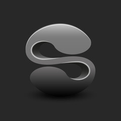 Wall Mural - Letter S logo 3d calligraphy artwork, fantasy isometric typography mark grey monolithic shape.