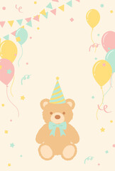 Wall Mural - vector background with teddy bear and party icons for banners, cards, flyers, social media wallpapers, etc.