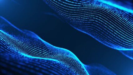 Poster - Animation neon background. Rotation blue 3d wave, spiral. Pattern lines, strings. Neon glow flame. Brilliant start. Blurring threads. Milky Way. LED strip. Computer screen saver. Business. 4k