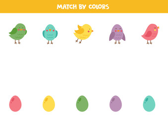 Wall Mural - Color matching game for preschool kids. Match birds and eggs by colors.