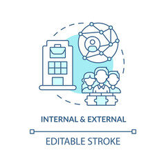 Internal and external turquoise concept icon. Project communication management abstract idea thin line illustration. Isolated outline drawing. Editable stroke. Arial, Myriad Pro-Bold fonts used