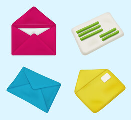 Poster - Envelope. Open and closed plasticine envelope letters 3d realistic email notification icons decent vector cartoon stylized pictures