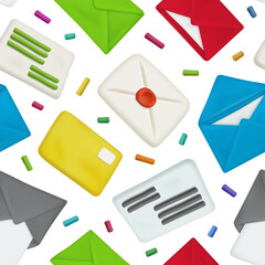 Poster - Envelopes pattern. Stylized plasticine envelopes for mail letters decent vector seamless background