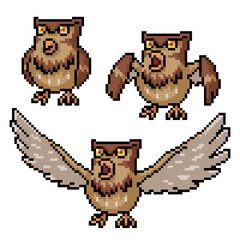 Poster - pixel art owl spread wing