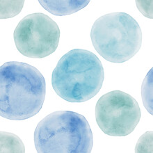 Hand Drawn Watercolor Blue And Green Dots Seamless Pattern Background