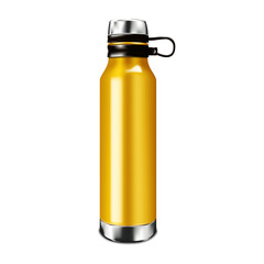 Wall Mural - Blank insulated water bottle isolated on white background, realistic vector mock-up. Stainless steel color shiny metal sport flask, mockup. Template for design