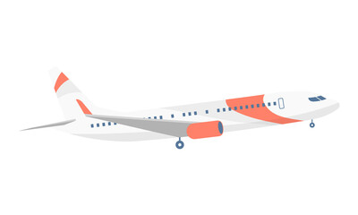 Fototapete - Flying airplane semi flat color vector object. International air travel. Domestic flights. Full sized item on white. Simple cartoon style illustration for web graphic design and animation