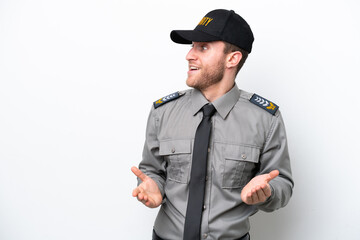 Wall Mural - Young safeguard caucasian man isolated on white background with surprise facial expression