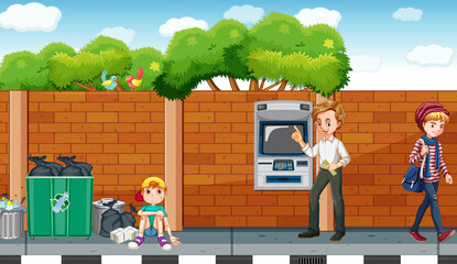 Wall Mural - ATM machine street scene with people