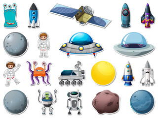 Wall Mural - sticker set of outer space objects and astronauts