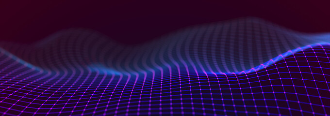 Leinwandbilder - Beautiful curved wave on a dark background. Digital technology background. Concept of network. 3D
