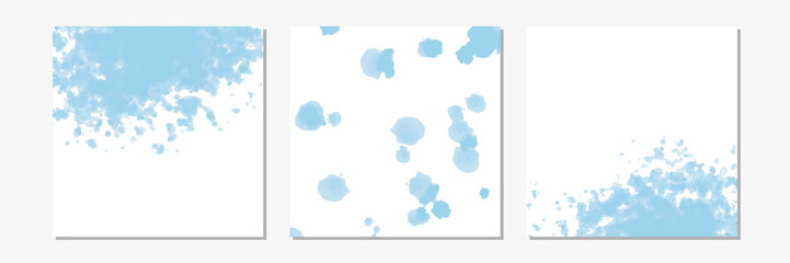 Poster - Set of watercolor or ink stains background. Abstract blue paint shapes. Isolated texture on white. Modern minimalist art. Design for party invitation or poster.