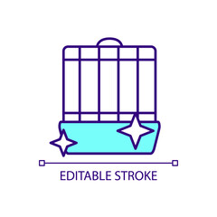 Sticker - Cleaning rodent cage RGB color icon. Buying new enclosure for mice, hamster. Purchasing animal cage. Isolated vector illustration. Simple filled line drawing. Editable stroke. Arial font used