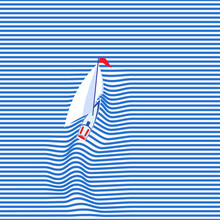 Yacht On The Sea Wave. Vector Illustration Of A Yacht With Sails Located On The Crest Of A Sea Wave. Sketch For Creativity.