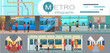 Public transport flat infographic diagram with tramway underground metro. Subway poster mockup with subway lines plan, underground and ground transportation passengers. Design of metro scheme