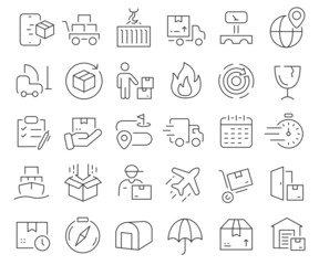 Poster - Logistics and shipping line icons collection. Thin outline icons pack. Vector illustration eps10