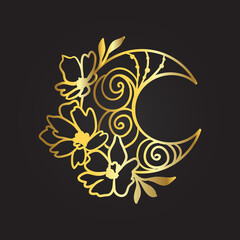 Wall Mural - Moon Gold Mystical Gold. Mandala Lotus logo. Vector Illustration. Mandala