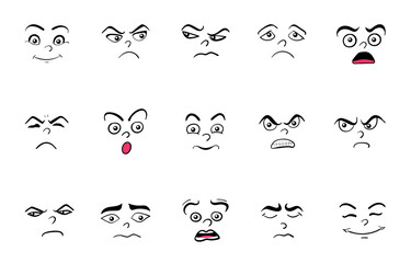 Wall Mural - Cartoon cute and funny faces with positive and negative emotions.