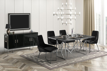 3D rendering .classic dining room with console 