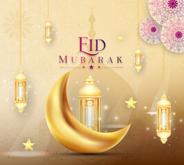 Wall Mural - Eid Mubarak colorful luxury Islamic background with decorative ornament, eid Mubarak social media post design.