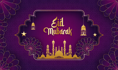 Wall Mural - Eid Mubarak colorful luxury Islamic background with decorative ornament, eid Mubarak social media post design.