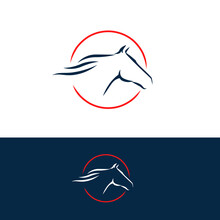 Horse Logo Line Art In A Circle. Equestrian Theme Logo, Training, Racing, Trading Horses Symbol