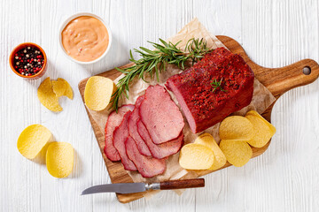 Wall Mural - fresh sliced beef pastrami, roast beef meat