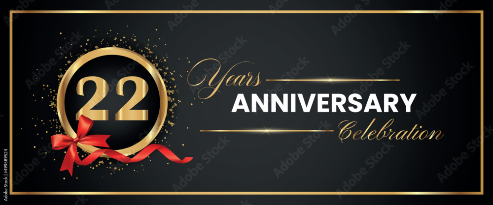 22 Years Anniversary Celebration Gold and Black Color Vector ...