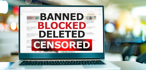 Laptop with the sign warning against censorship in social media